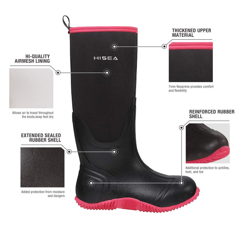 HISEA Women's Rain Boots, Knee High Rubber Boots Waterproof Insulated Neoprene Mud Boots, Anti-Slip Outdoor Work Boots for Hunting Gardening Farming Yard Working, Size 8 Pink - Image 2